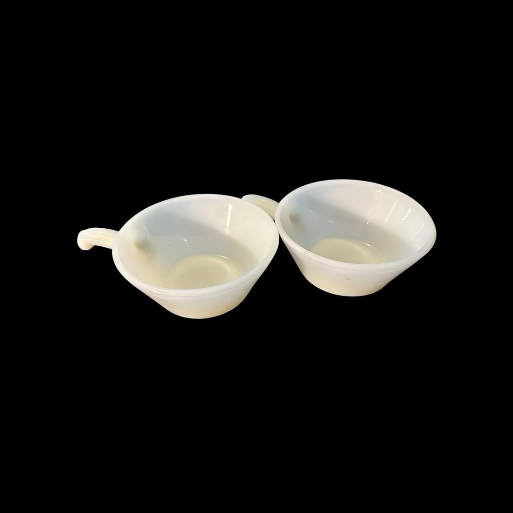 Fire King Anchor Hocking Milk Glass Handled Soup Bowls Set of 2 Vintage